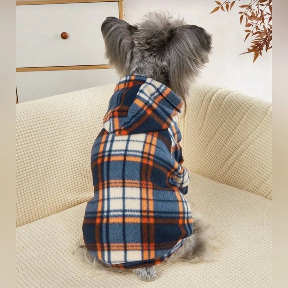 Plaid Hooded Dog Shirt - Blue and Orange